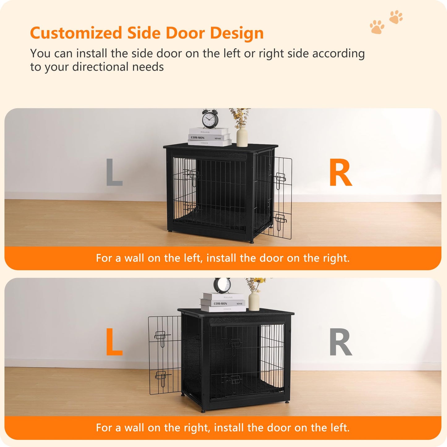 Wooden Dog Crate Furniture with Cushion & Double Doors