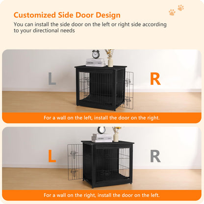 Wooden Dog Crate Furniture with Cushion & Double Doors