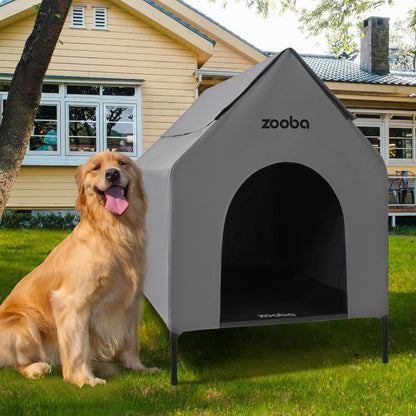 Weatherproof Elevated Dog House with Mesh Panels & Steel Frame