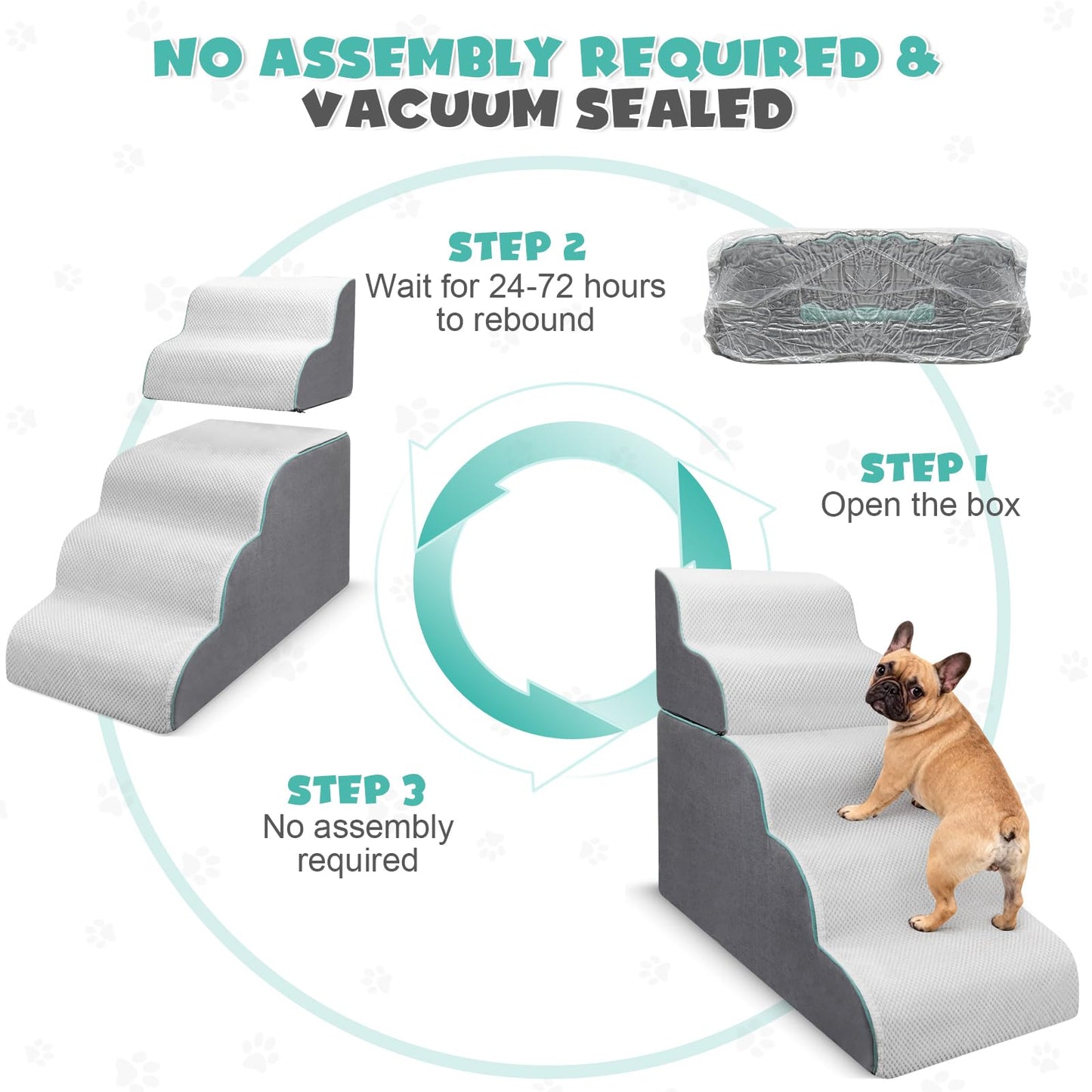 5-Step Foldable Dog Stairs Ramp with Non-Slip Foam Steps