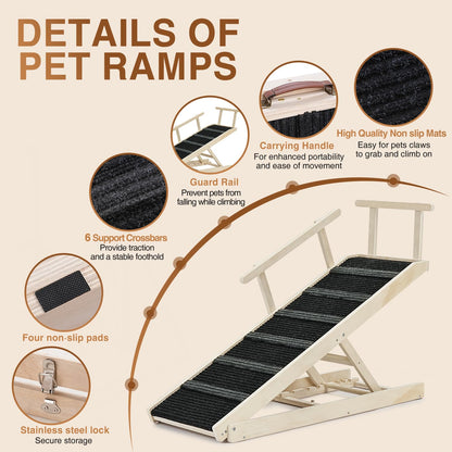 Adjustable Wooden Pet Ramp with Non-Slip Carpet Surface