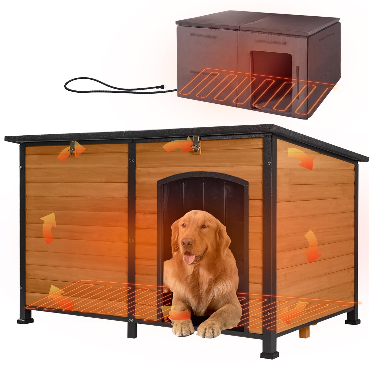 Large Insulated Outdoor Dog House with Anti-Chewing Metal Frame