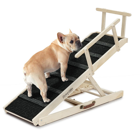 Adjustable Wooden Pet Ramp with Non-Slip Carpet Surface