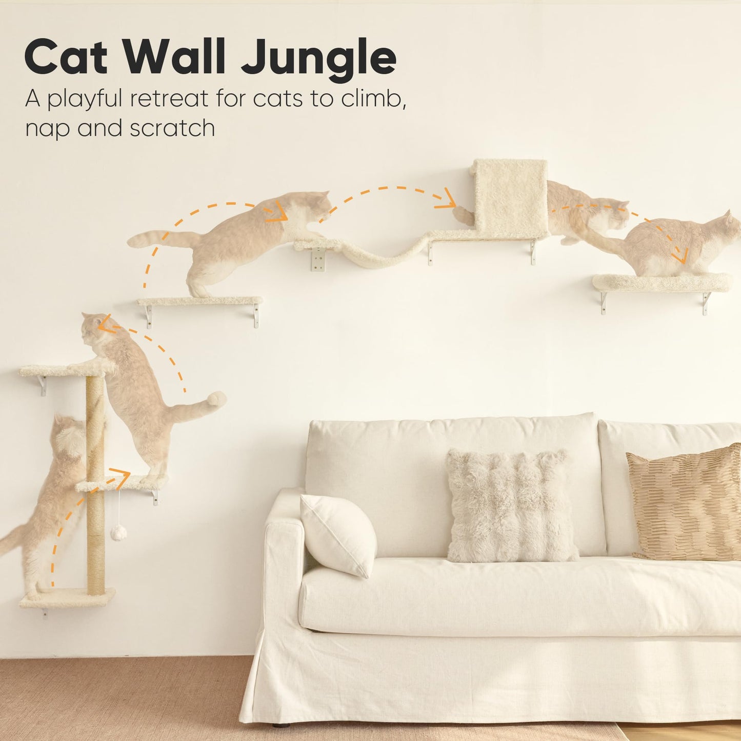 4-in-1 Cat Wall Climber Set with Bridge, Bed & Scratching Post