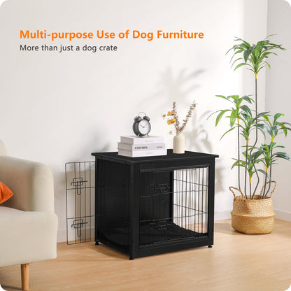 Wooden Dog Crate Furniture with Cushion & Double Doors