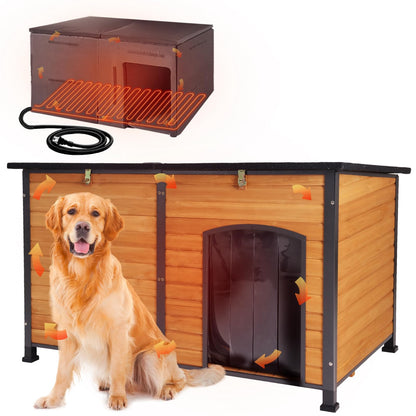 Weatherproof Wooden Dog House with Raised Feet & Iron Frame