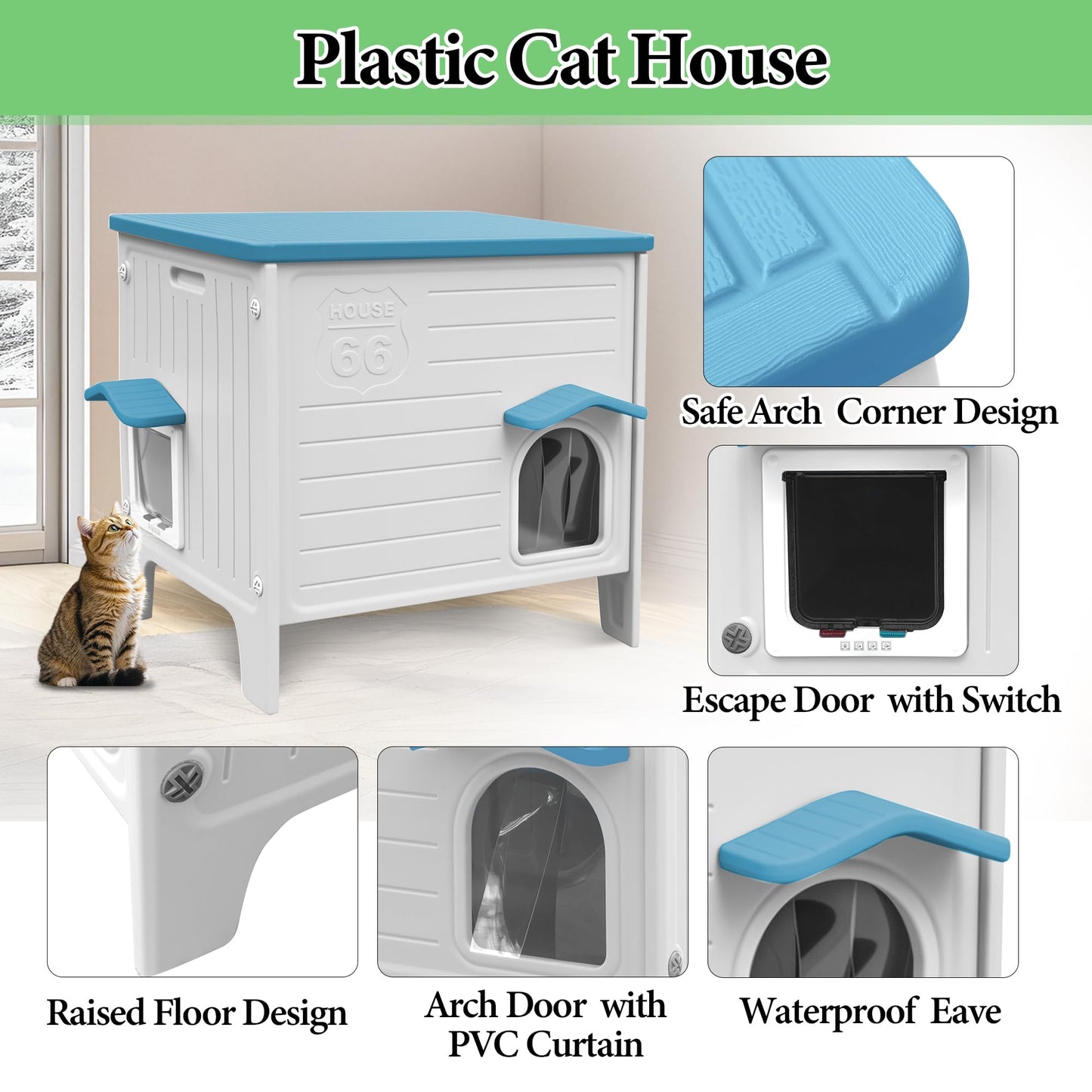 Weatherproof Outdoor Cat House with Escape Door & Waterproof Shelter