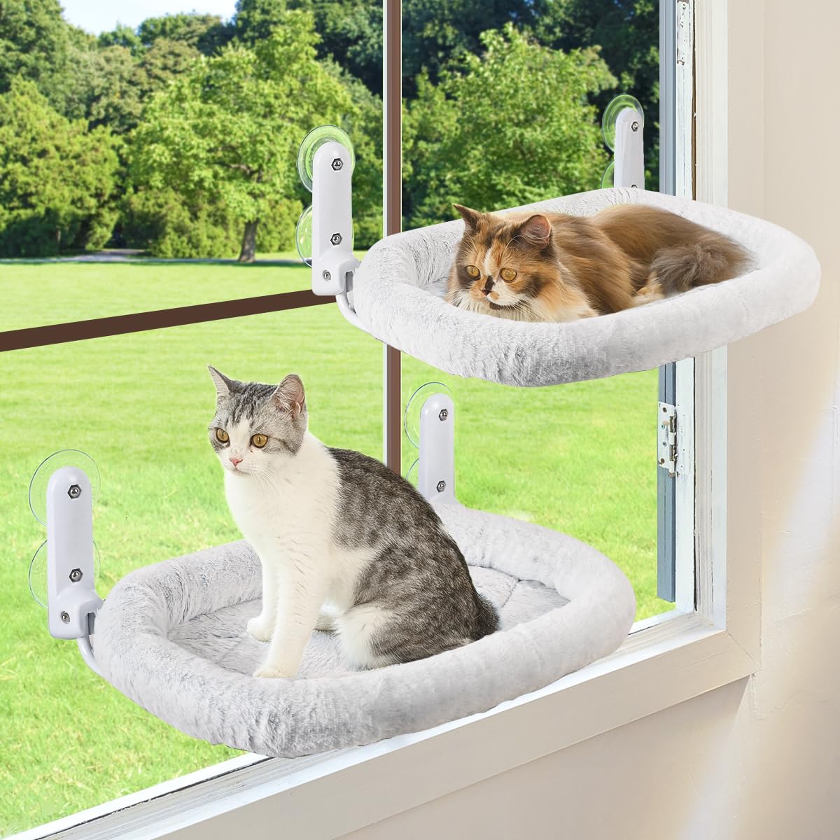 2PC Cordless Cat Window Perch Hammock with Metal Frame & Cover