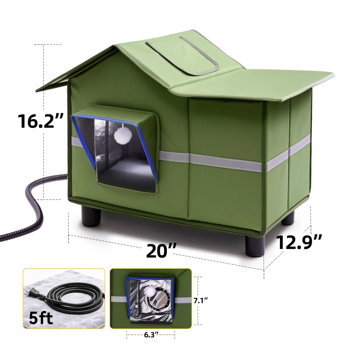 Heated Outdoor Cat Shelter with Roof Window & Weatherproof Design