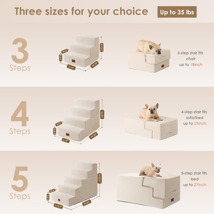 Extra Wide Dog Stairs Ramp for Bed & Couch, 3–5 Steps
