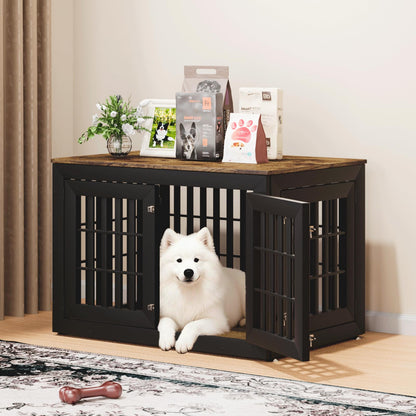 48" Heavy Duty Dog Crate Furniture with Waterproof Top & Wooden Frame