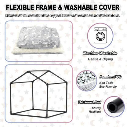 Pelemee Indoor Dog House, Night-Luminous Star Dog Bed with Frame, Dog Cave Tent