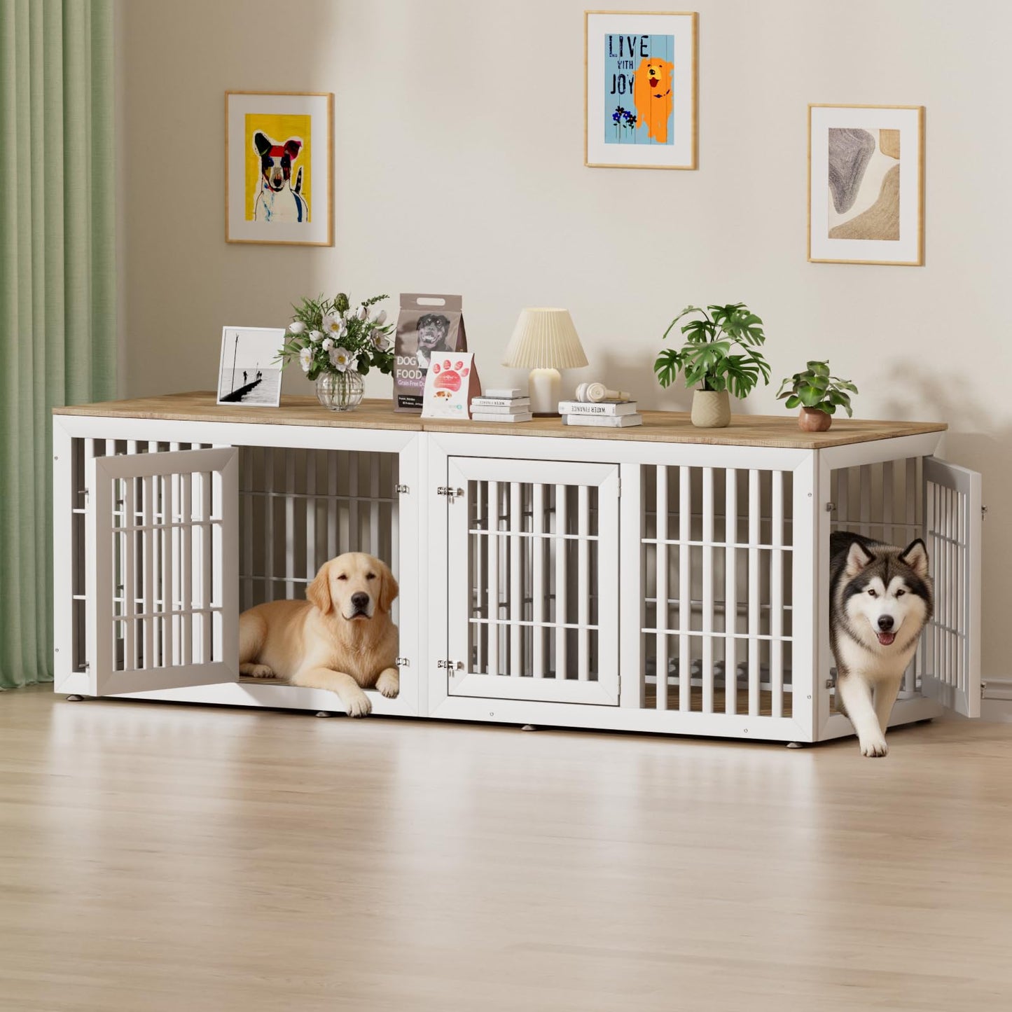 48" Heavy Duty Dog Crate Furniture with Waterproof Top & Wooden Frame