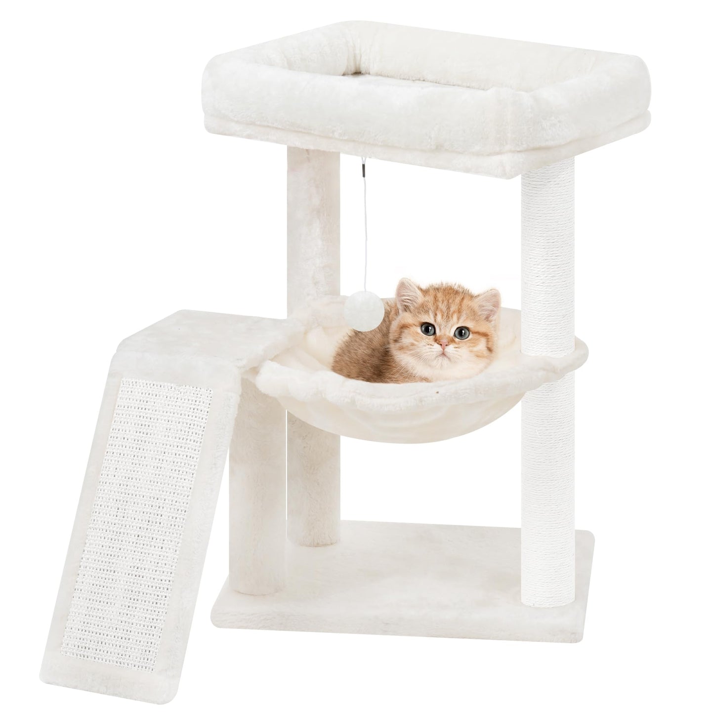 Cat Tree Tower with Hammock, Scratching Post & Toy Balls for Indoor Cats