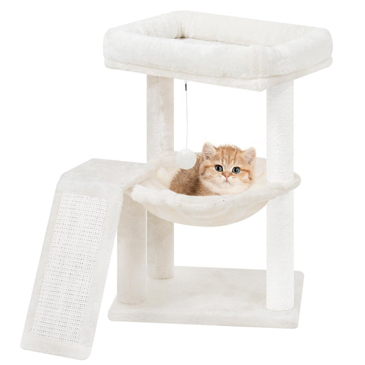 Cat Tree Tower with Hammock, Scratching Post & Toy Balls for Indoor Cats