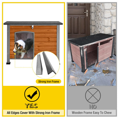 Weatherproof Wooden Dog House with Raised Feet & Iron Frame
