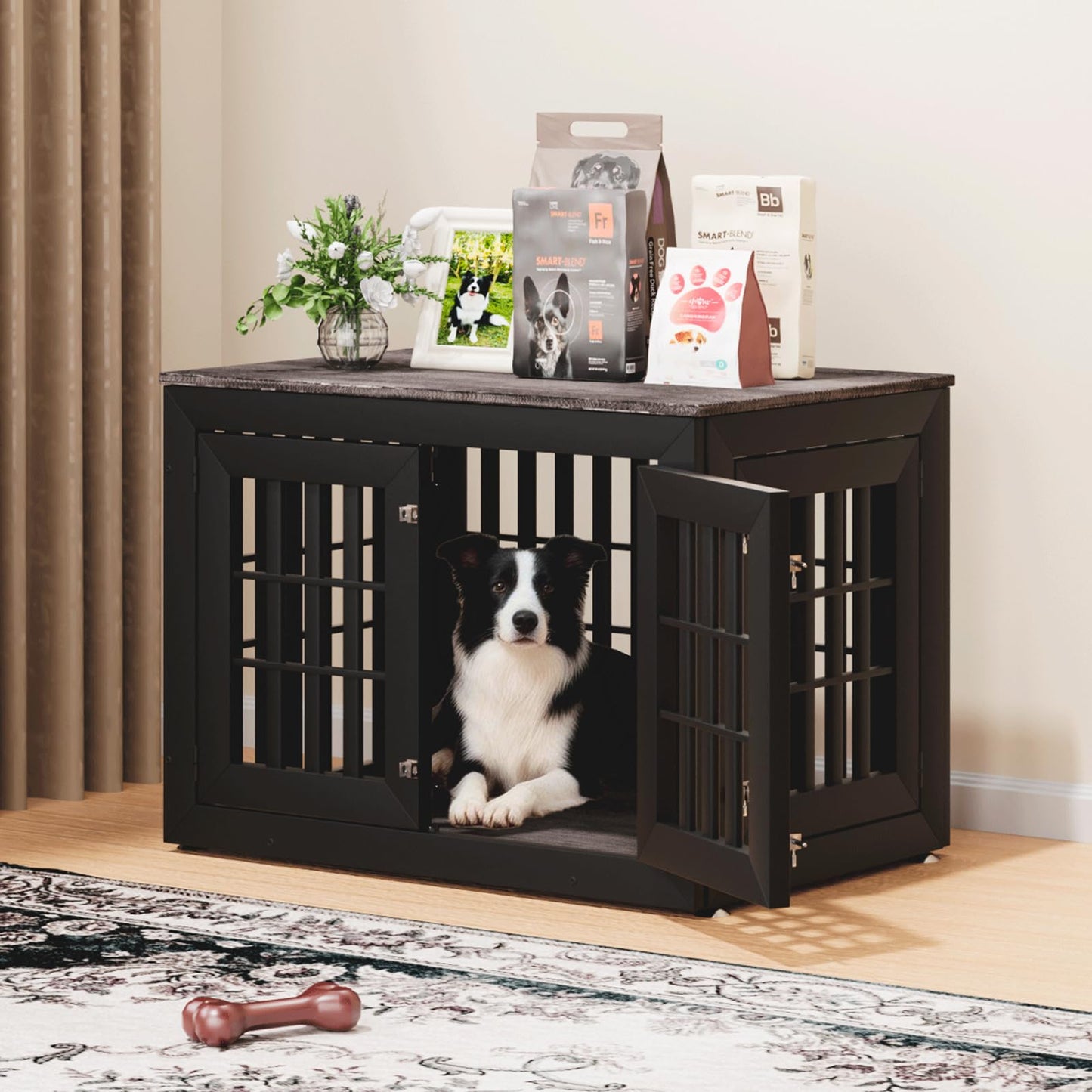 48" Heavy Duty Dog Crate Furniture with Waterproof Top & Wooden Frame