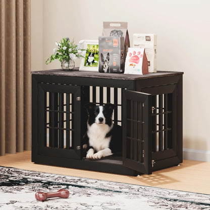 48" Heavy Duty Dog Crate Furniture with Waterproof Top & Wooden Frame
