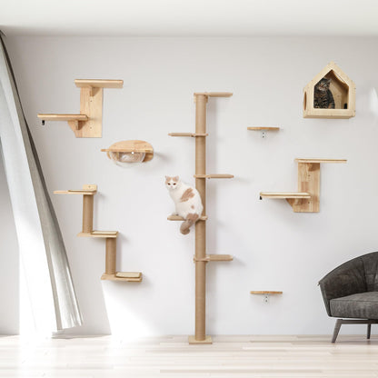 Tree Shape Cat Wall Shelves with Wooden Platforms for Climbing
