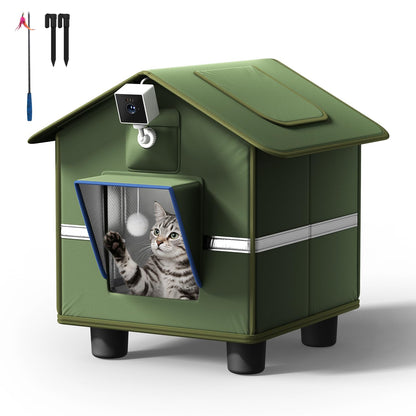 Heated Outdoor Cat Shelter with Roof Window & Weatherproof Design