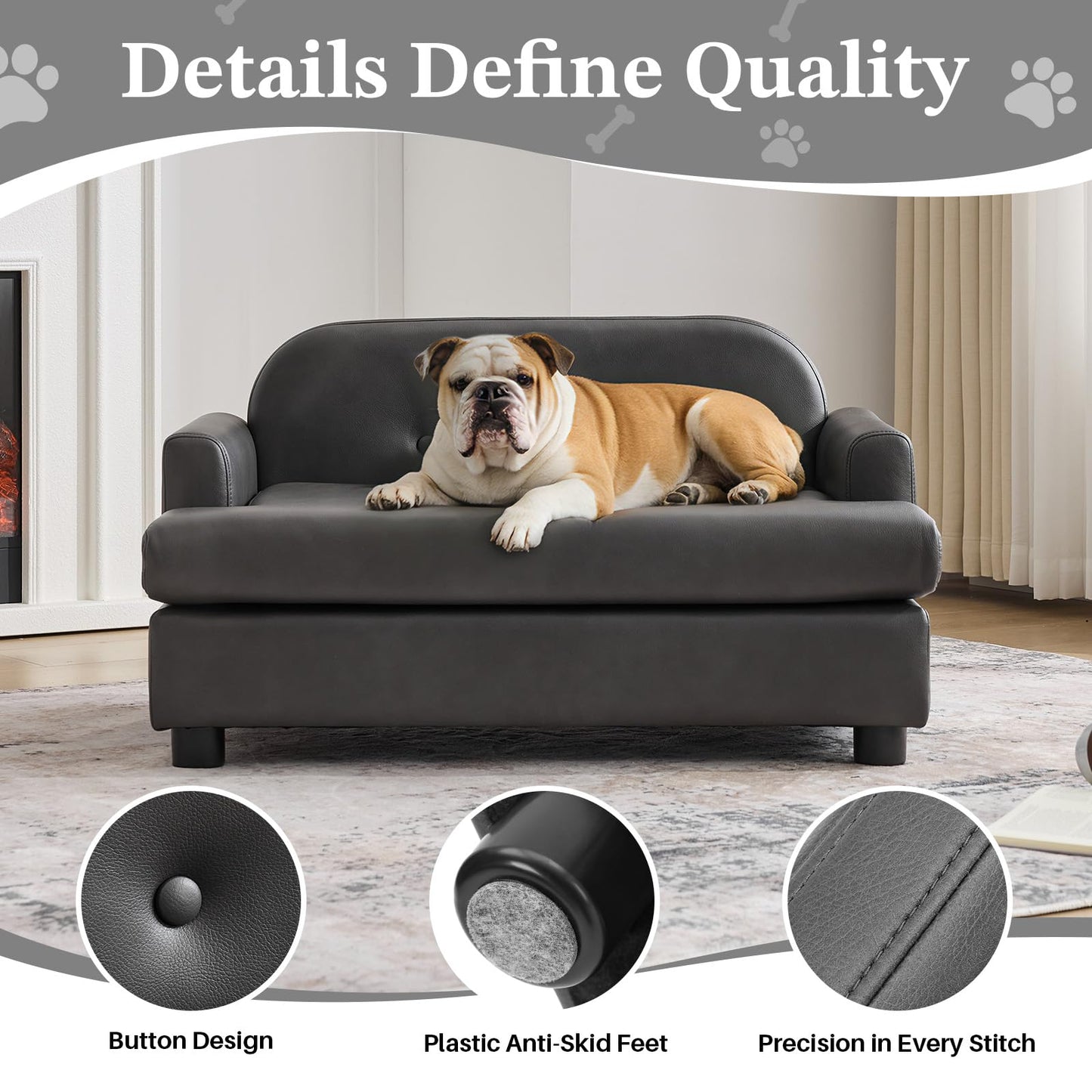 Luxury Elevated Dog Sofa Bed with Waterproof Leather & Foam Cushion