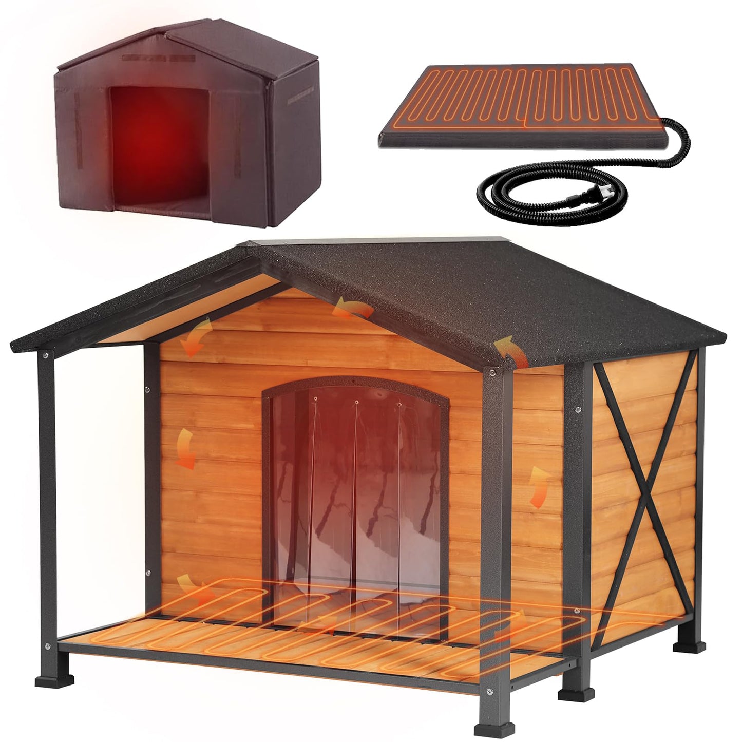 Large Insulated Outdoor Dog House with Anti-Chewing Metal Frame