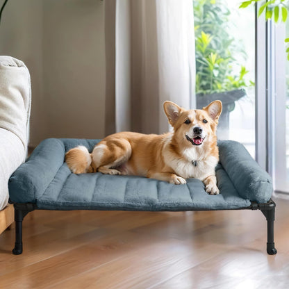 Orthopedic Elevated Dog Bed with Bolster Cushion & Washable Mat
