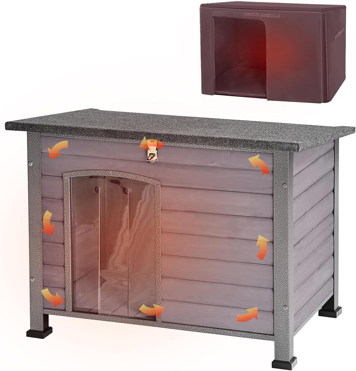 Weatherproof Wooden Dog House with Raised Feet & Iron Frame