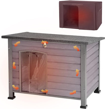 Weatherproof Wooden Dog House with Raised Feet & Iron Frame