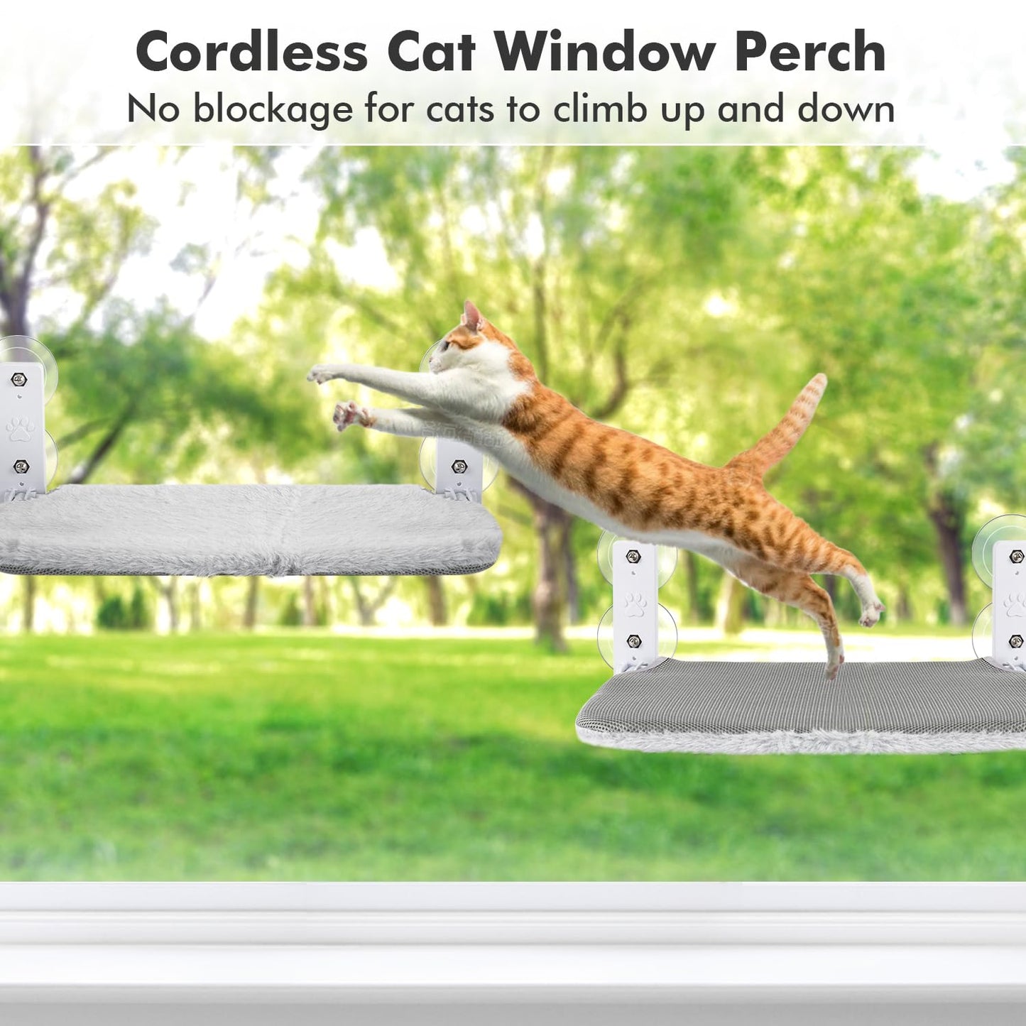 Cordless Cat Window Perch Hammock with Suction Cups & Metal Frame