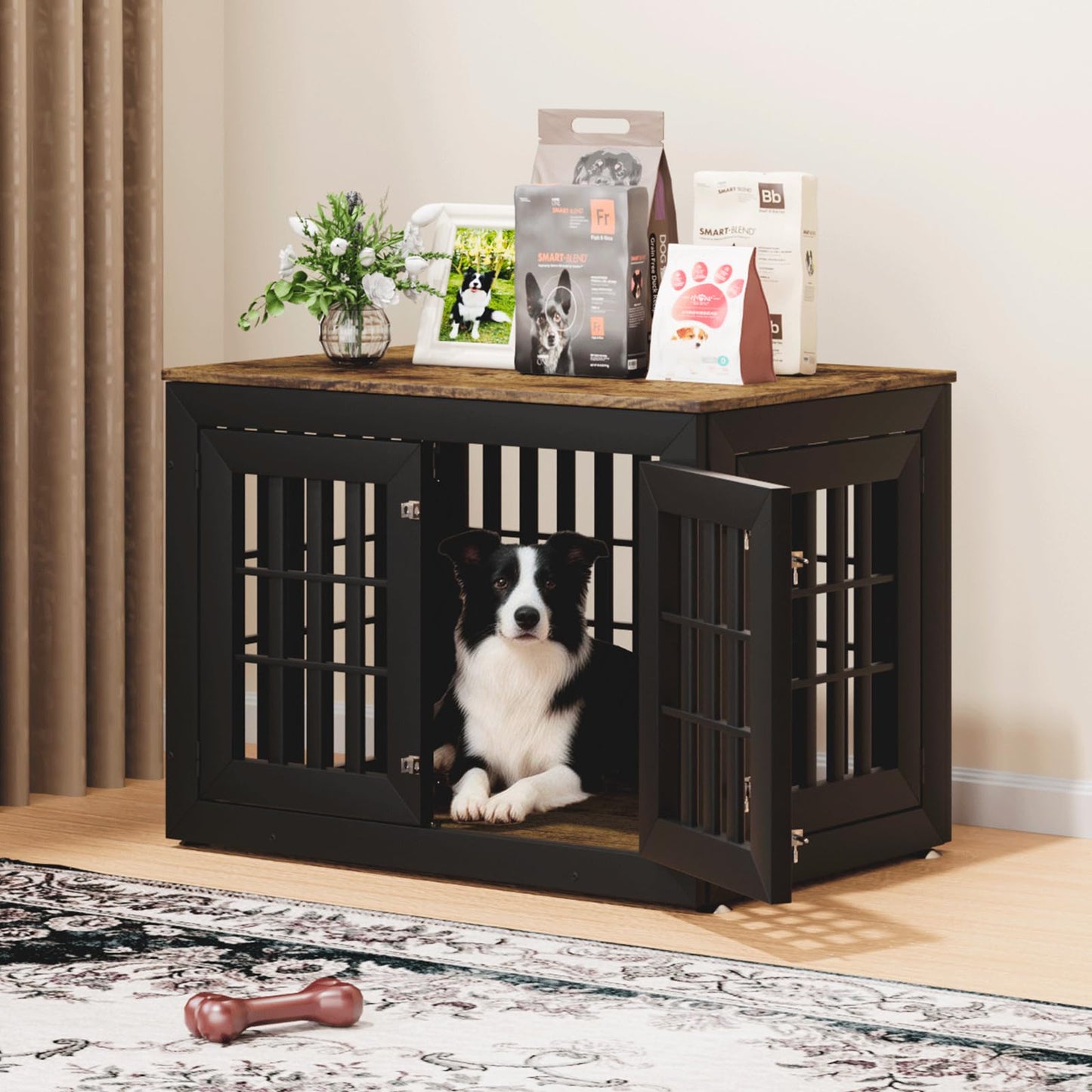 48" Heavy Duty Dog Crate Furniture with Waterproof Top & Wooden Frame