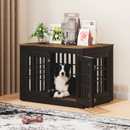 48" Heavy Duty Dog Crate Furniture with Waterproof Top & Wooden Frame