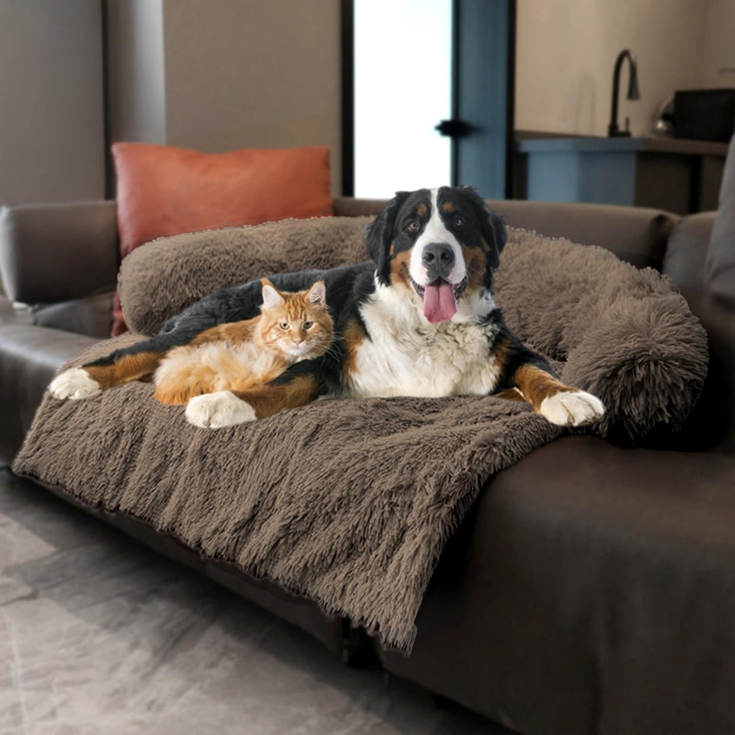 Calming Plush Dog & Cat Bed Mat with Waterproof Washable Cover