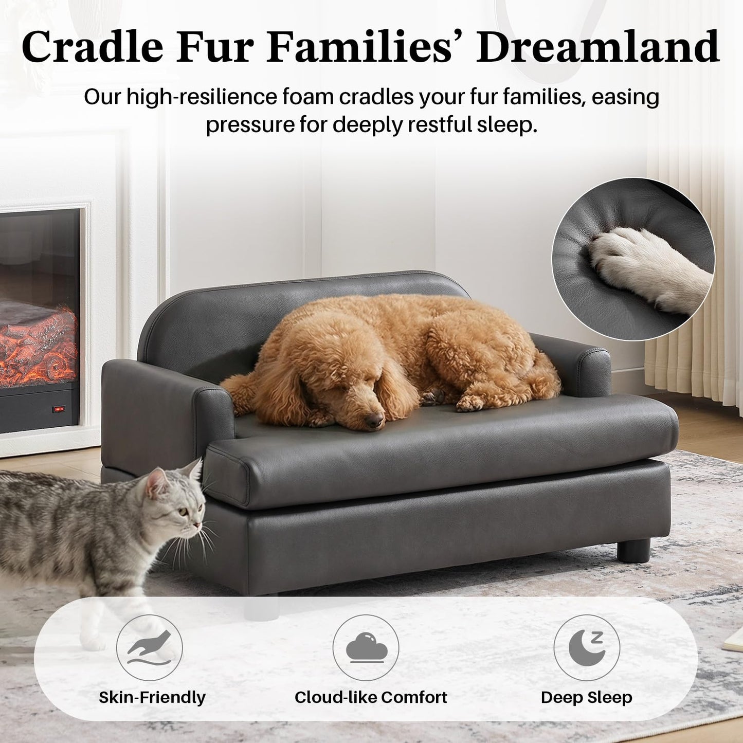 Luxury Elevated Dog Sofa Bed with Waterproof Leather & Foam Cushion