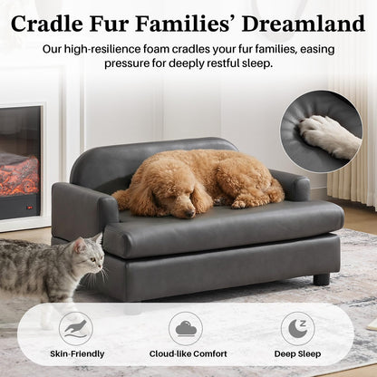 Luxury Elevated Dog Sofa Bed with Waterproof Leather & Foam Cushion