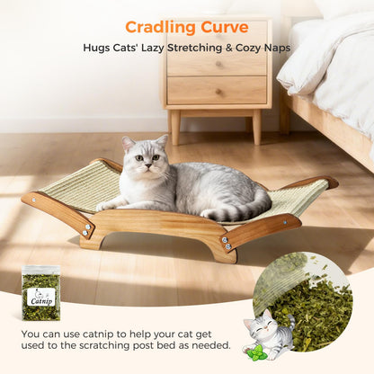 3-in-1 Sisal Cat Scratcher Lounge Bed with Solid Wood Frame