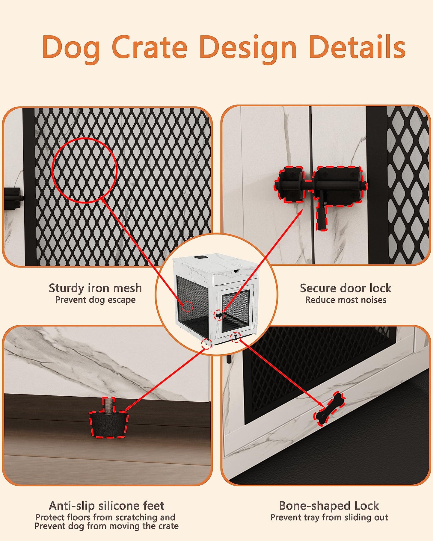 Wooden Dog Crate End Table with Drawer, Cushion & USB Charging