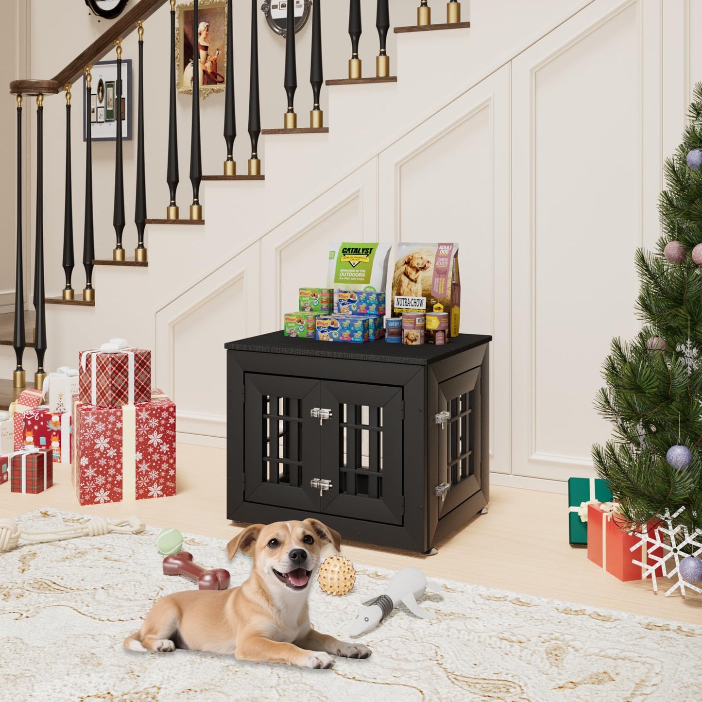 48" Heavy Duty Dog Crate Furniture with Waterproof Top & Wooden Frame