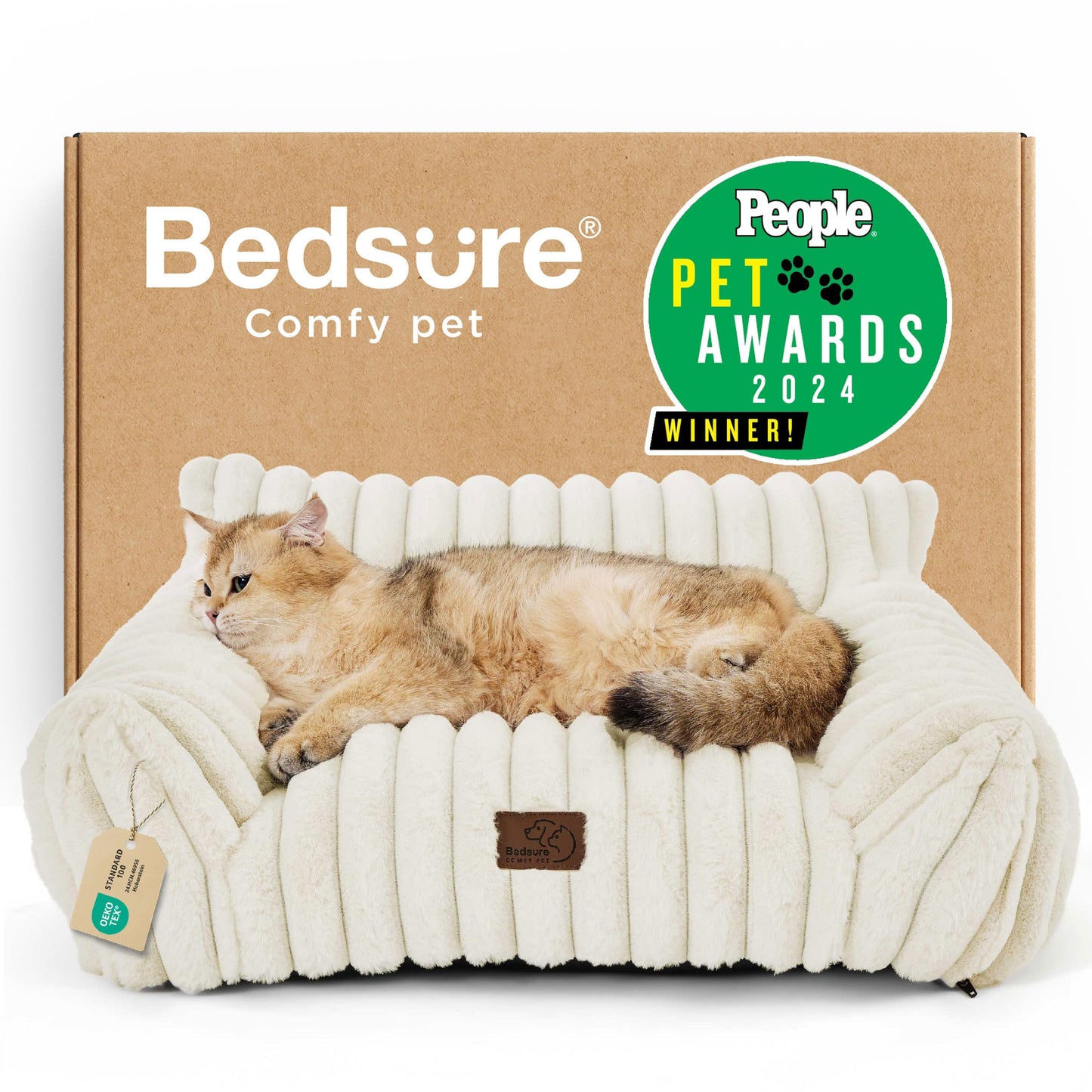 Bedsure Cute Pet Couch - Fluffy Cat Sofa with Premium Soft Corduroy Fleece, Fuzzy Pet Couch Bed with Removable Washable Cover, Supportive Cat Chair