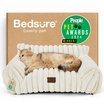 Bedsure Cute Pet Couch - Fluffy Cat Sofa with Premium Soft Corduroy Fleece, Fuzzy Pet Couch Bed with Removable Washable Cover, Supportive Cat Chair