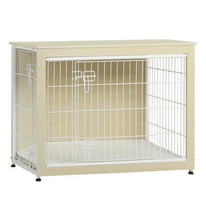 Wooden Dog Crate Furniture with Cushion & Double Doors