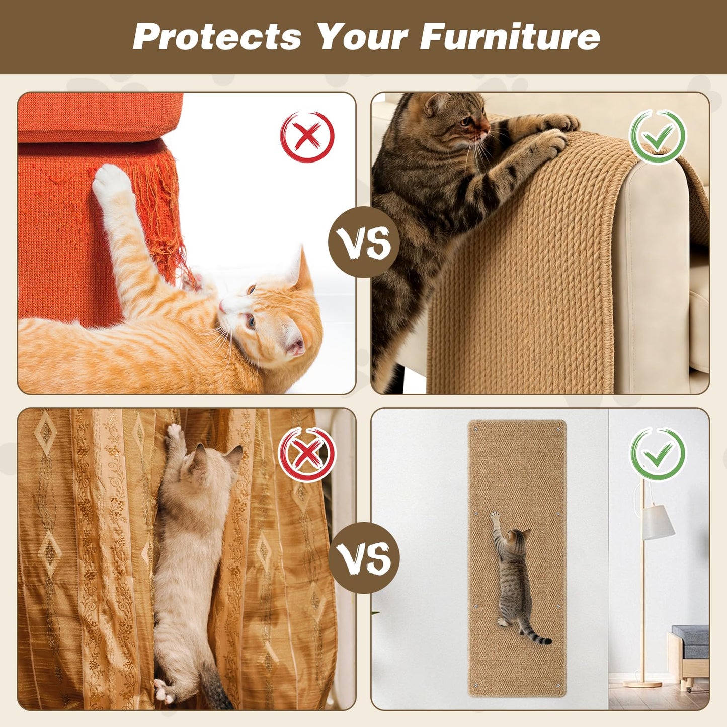 71" Cat Wall Climbing Scratch Pad for Furniture & Wall Protection