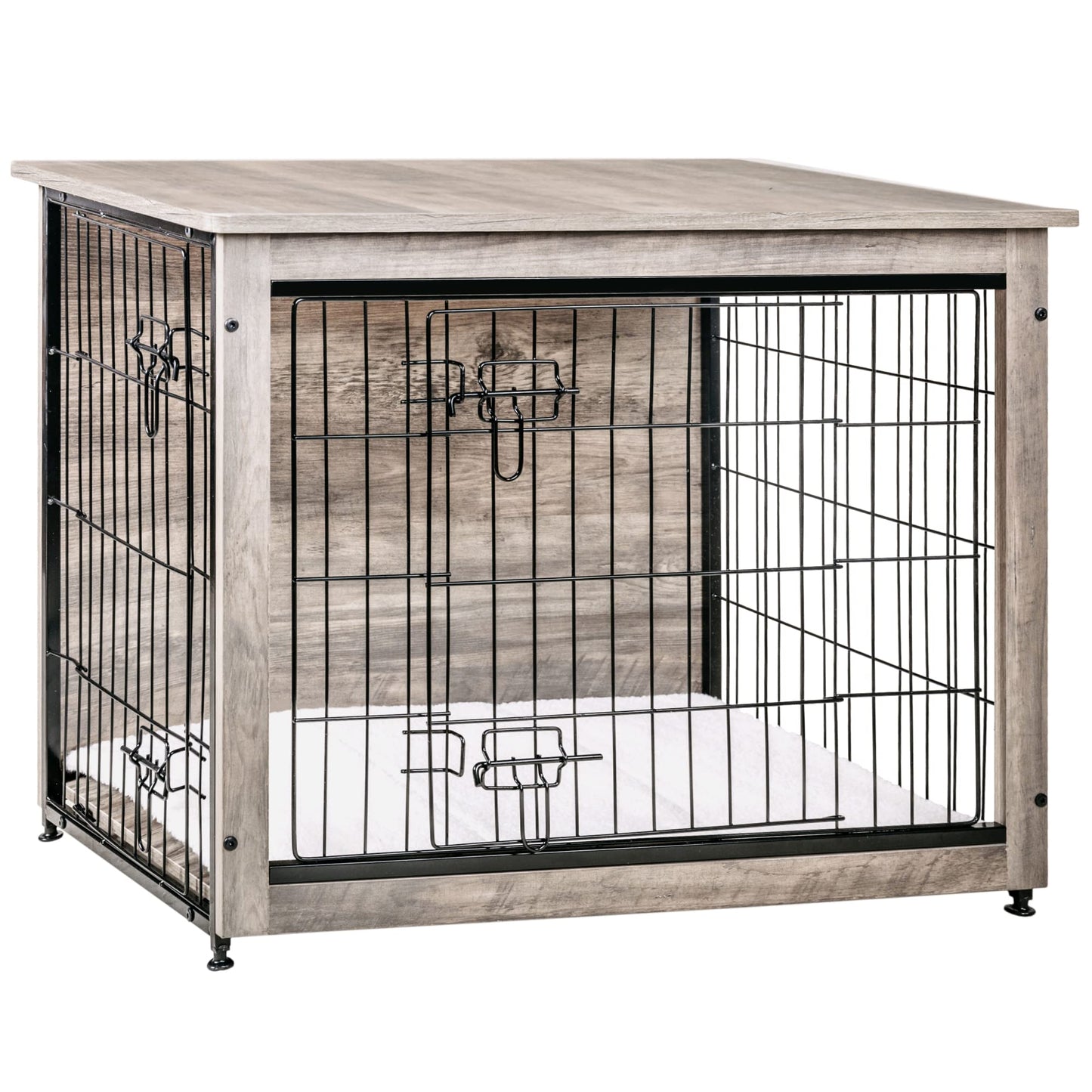 Wooden Dog Crate Furniture with Cushion & Double Doors