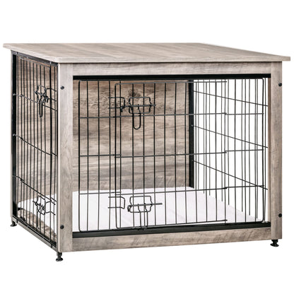 Wooden Dog Crate Furniture with Cushion & Double Doors