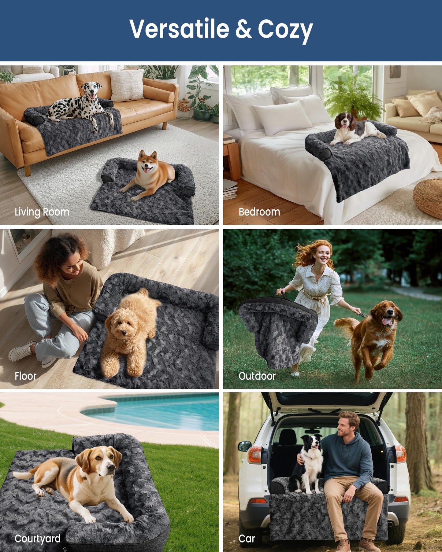Calming Memory Foam Dog Couch Bed with Washable Waterproof Cover