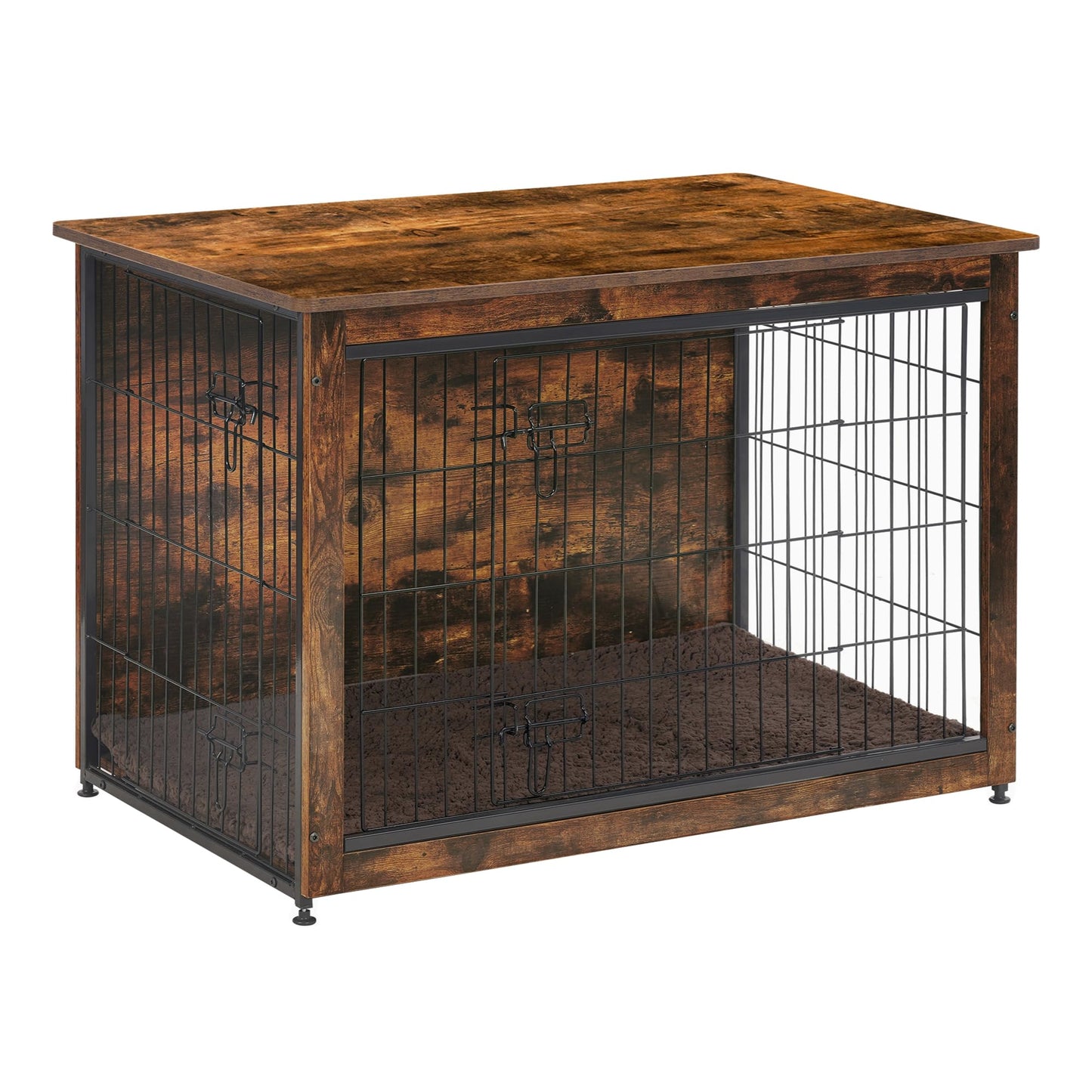 Wooden Dog Crate Furniture with Cushion & Double Doors