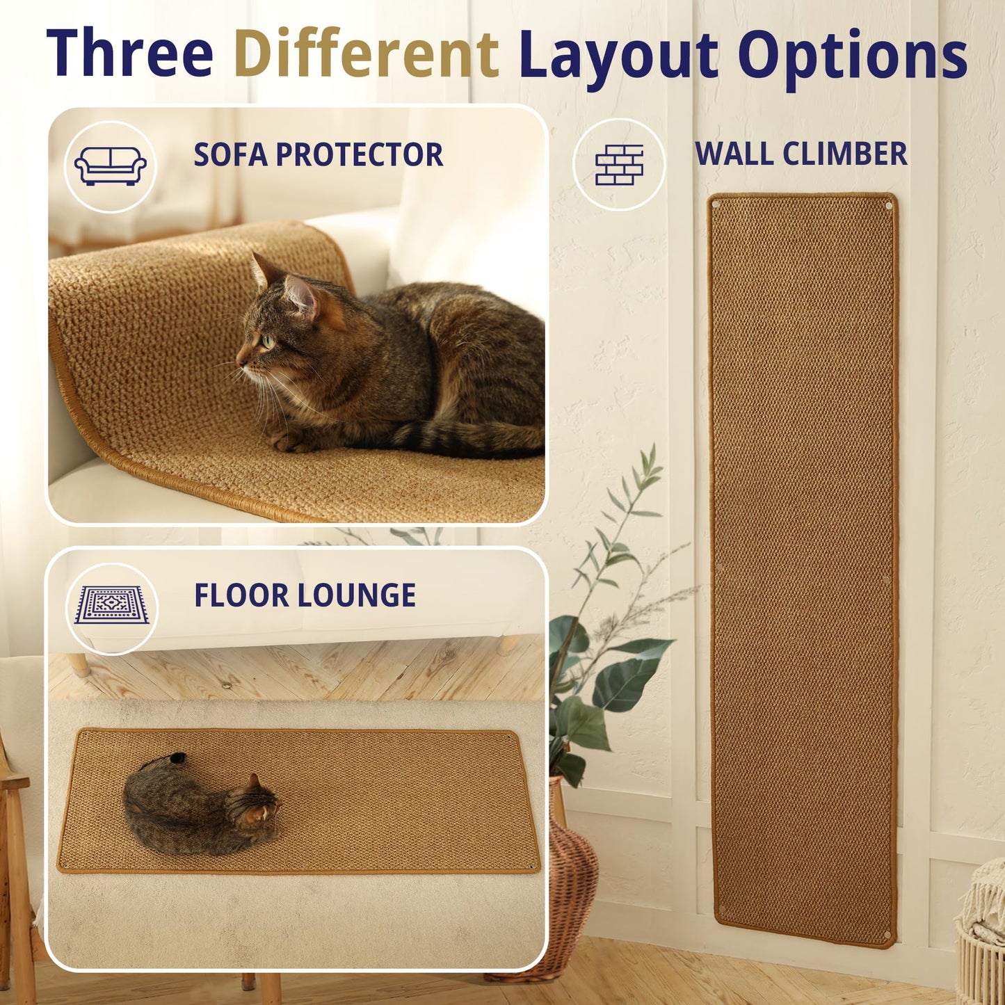 67" Cat Wall Climbing Carpet Scratch Mat with Wall Mount Nails