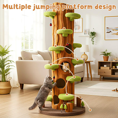 Luxury Multi-Level Cat Tree Tower with Solid Wood Condo & Scratching Posts