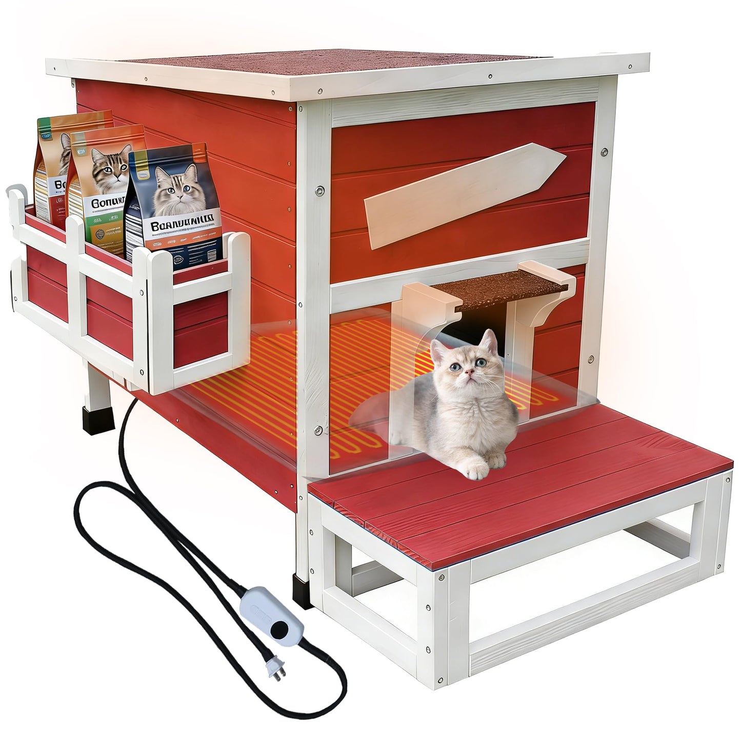 Weatherproof Outdoor Cat House with Escape Door & Wooden Shelter