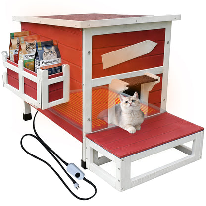 Weatherproof Outdoor Cat House with Escape Door & Wooden Shelter
